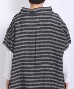 リネンボーダー　ボーダーハイネックプルオーバー