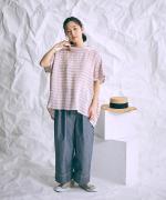 リネンボーダー　ボーダーハイネックプルオーバー