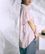 リネンボーダー　ボーダーハイネックプルオーバー