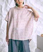 リネンボーダー　ボーダーハイネックプルオーバー