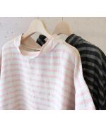 リネンボーダー　ボーダーハイネックプルオーバー