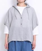 綿麻先染めボイルワッシャー　フードブラウス