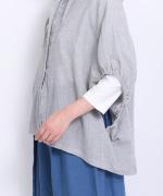 綿麻先染めボイルワッシャー　フードブラウス