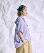 綿麻先染めボイルワッシャー　フードブラウス