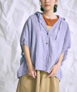 綿麻先染めボイルワッシャー　フードブラウス