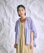 綿麻先染めボイルワッシャー　フードブラウス