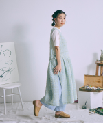 シアーチェック　エプロンワンピース