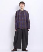 ブロックチェック　ロングシャツブラウス