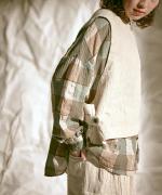 ブロックチェック　ロングシャツブラウス