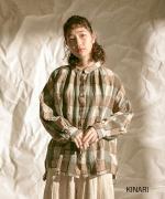 ブロックチェック　ロングシャツブラウス