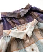 ブロックチェック　ロングシャツブラウス