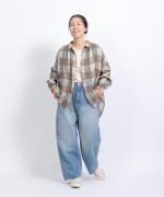 ブロックチェック　ロングシャツブラウス