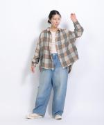 ブロックチェック　ロングシャツブラウス