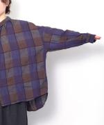 ブロックチェック　ロングシャツブラウス