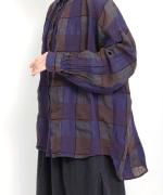 ブロックチェック　ロングシャツブラウス