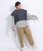 5ozコットンリネンスラブデニム　ベスト付プルオーバー