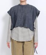 5ozコットンリネンスラブデニム　ベスト付プルオーバー