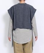 5ozコットンリネンスラブデニム　ベスト付プルオーバー