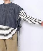 5ozコットンリネンスラブデニム　ベスト付プルオーバー