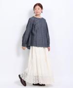 5ozコットンリネンスラブデニム　ベスト付プルオーバー