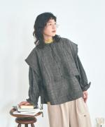 5ozコットンリネンスラブデニム　ベスト付プルオーバー