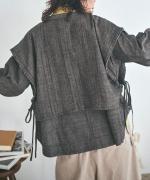 5ozコットンリネンスラブデニム　ベスト付プルオーバー