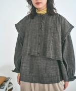 5ozコットンリネンスラブデニム　ベスト付プルオーバー