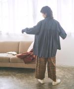 5ozコットンリネンスラブデニム　ロングシャツ