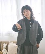 コットンウールカルゼ×ウーステッドビーバー　2wayベスト