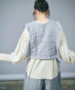 リネンストライプキルト　2wayベスト