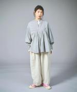 リネンストライプキルト　ブラウス