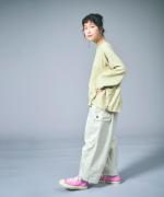 コットンポリナイロン　ワイドテーパードパンツ