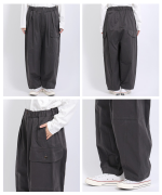 コットンポリナイロン　ワイドテーパードパンツ