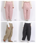 コットンポリナイロン　ワイドテーパードパンツ