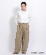コットンポリナイロン　ワイドテーパードパンツ