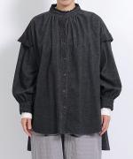 シャツコール×ミリタリーポプリン　フリルロングシャツ