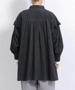 シャツコール×ミリタリーポプリン　フリルロングシャツ