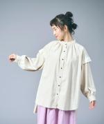 シャツコール×ミリタリーポプリン　フリルロングシャツ