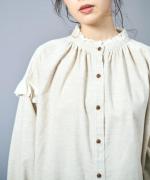 シャツコール×ミリタリーポプリン　フリルロングシャツ