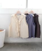 コットンリネンシアークロス　2wayフリルベスト