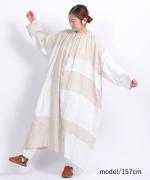 パッチワークワッシャーリネン　2wayワンピース