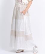 パッチワークワッシャーリネン　ギャザーパンツ