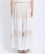 パッチワークワッシャーリネン　ギャザーパンツ