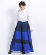 パッチワークワッシャーリネン　ギャザーパンツ