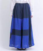 パッチワークワッシャーリネン　ギャザーパンツ