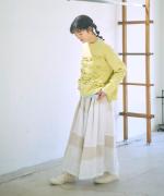 パッチワークワッシャーリネン　ギャザーパンツ