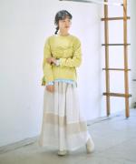 パッチワークワッシャーリネン　ギャザーパンツ