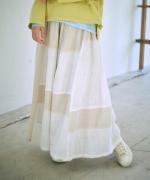 パッチワークワッシャーリネン　ギャザーパンツ