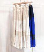 パッチワークワッシャーリネン　ギャザーパンツ