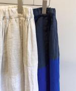 パッチワークワッシャーリネン　ギャザーパンツ